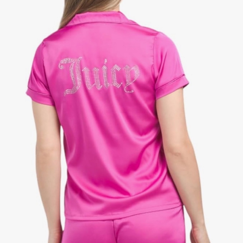 Juicy couture silky pink Y2K rhinestoned button front lounge sleep top